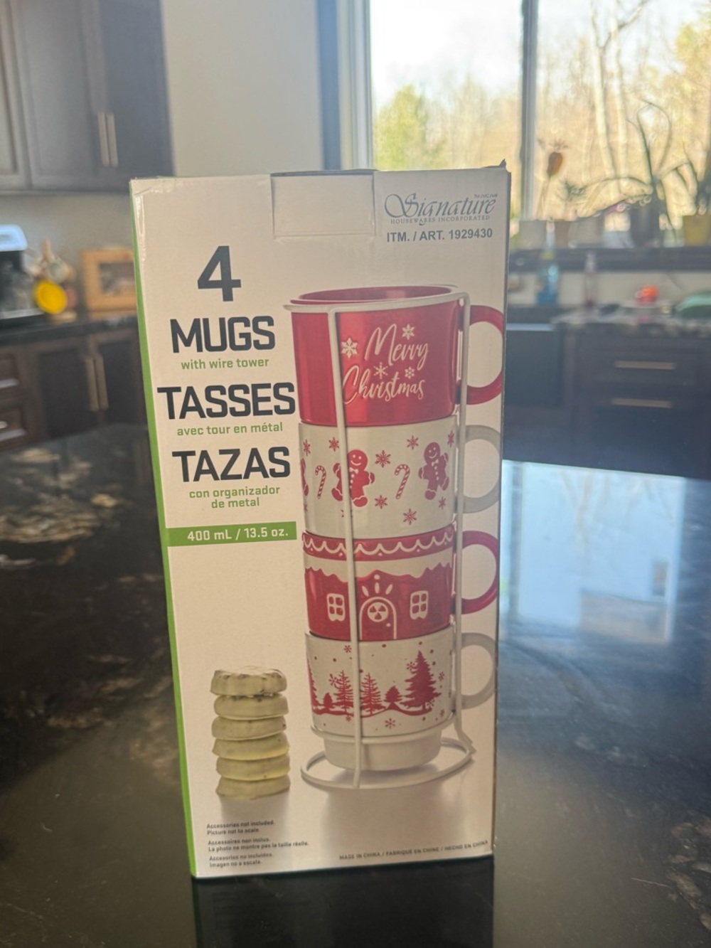 Signature Red and White Stacked Holiday Mug Set with Wire Tower